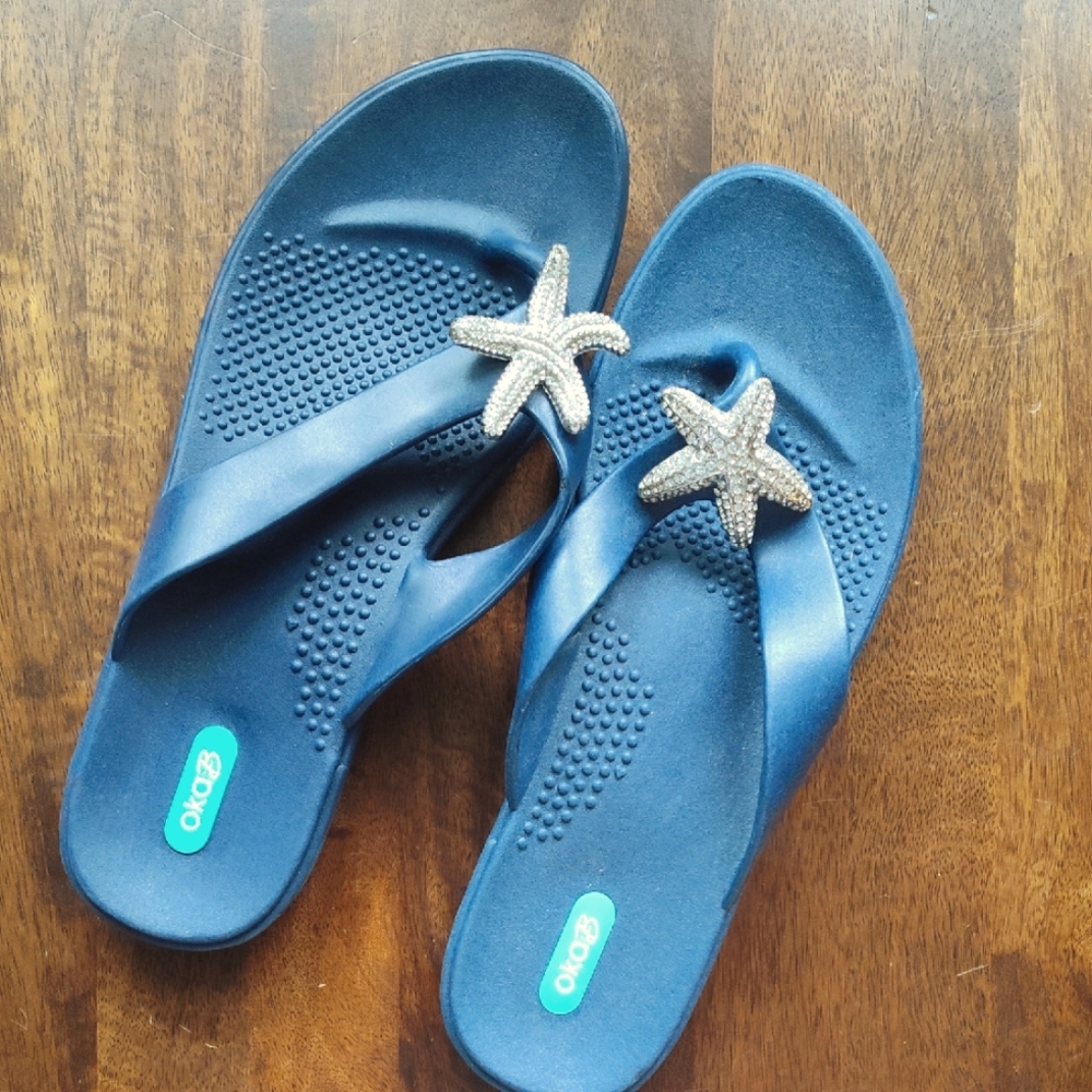 Oka B Sandals, Sz L, Starfish Embellishment, Blue